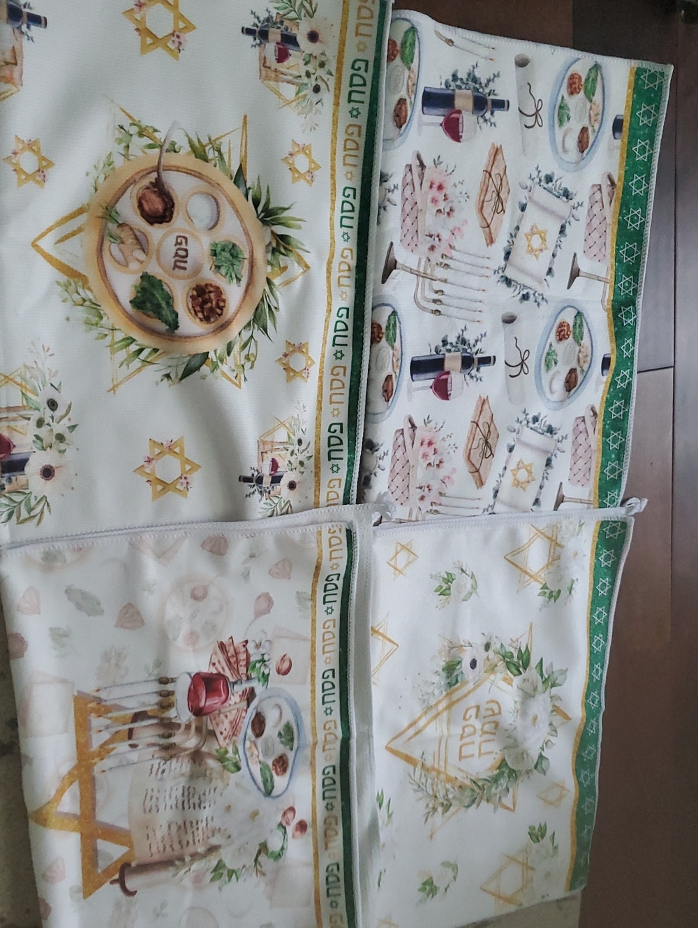 Jewish Star White and Green Passover 4 Pc Towels
